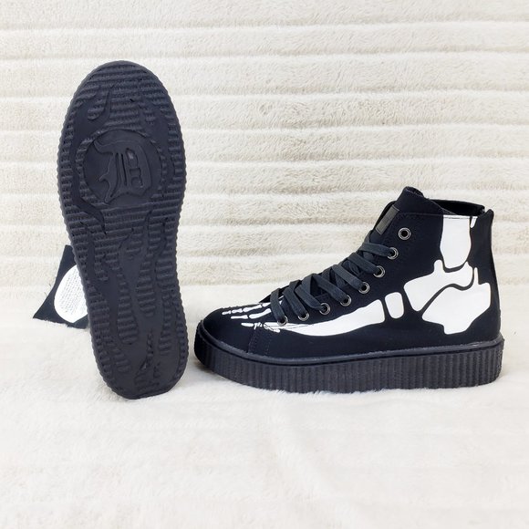 Demonia Sneeker Mens X-Ray Graphic Bone Creeper Sneaker Flame Tread Goth Punk - Picture 3 of 9